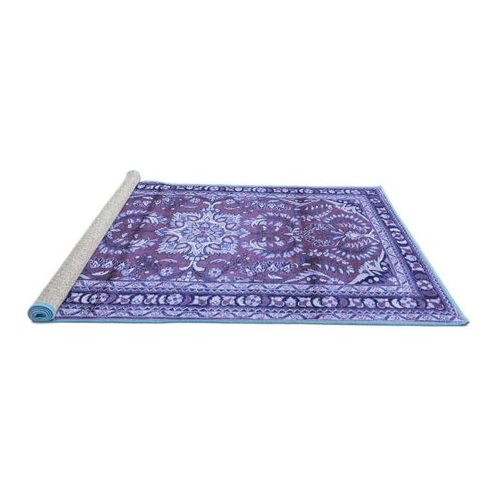Sideview of Machine Washable Persian Blue Traditional Rug, wshtr1234blu