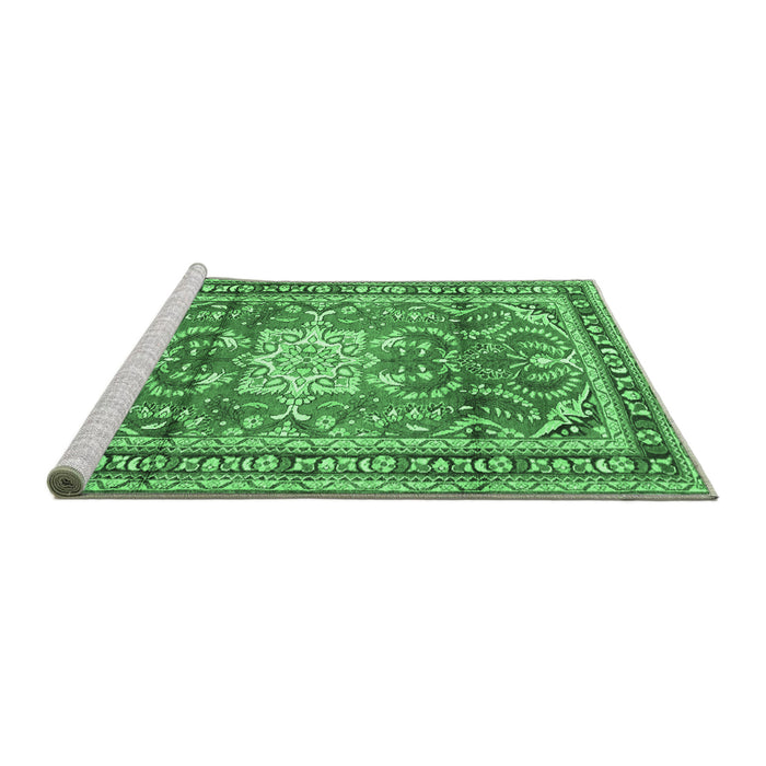 Sideview of Machine Washable Persian Emerald Green Traditional Area Rugs, wshtr1234emgrn