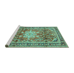 Sideview of Machine Washable Persian Turquoise Traditional Area Rugs, wshtr1234turq