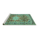 Sideview of Machine Washable Persian Turquoise Traditional Area Rugs, wshtr1234turq