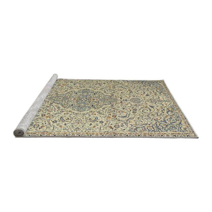 Sideview of Machine Washable Traditional Khaki Gold Rug, wshtr1235