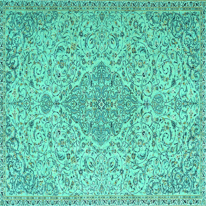 Square Machine Washable Persian Turquoise Traditional Area Rugs, wshtr1235turq