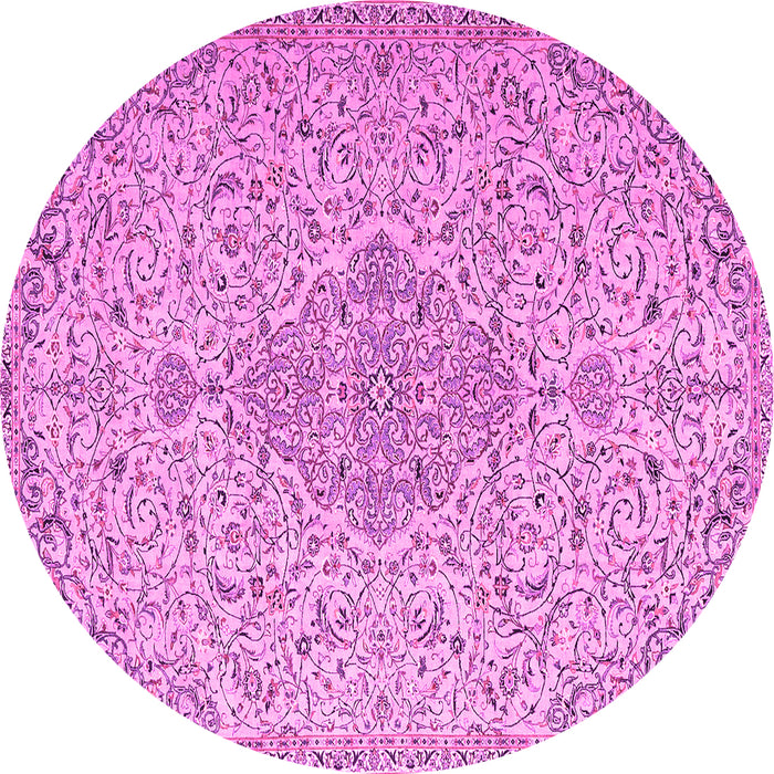 Round Machine Washable Persian Pink Traditional Rug, wshtr1235pnk