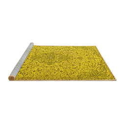 Sideview of Machine Washable Persian Yellow Traditional Rug, wshtr1235yw