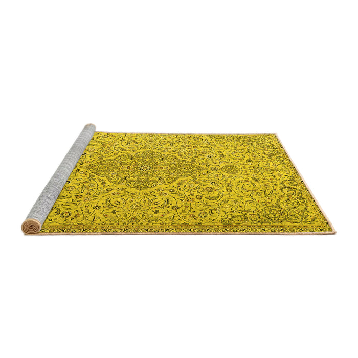 Sideview of Machine Washable Persian Yellow Traditional Rug, wshtr1235yw