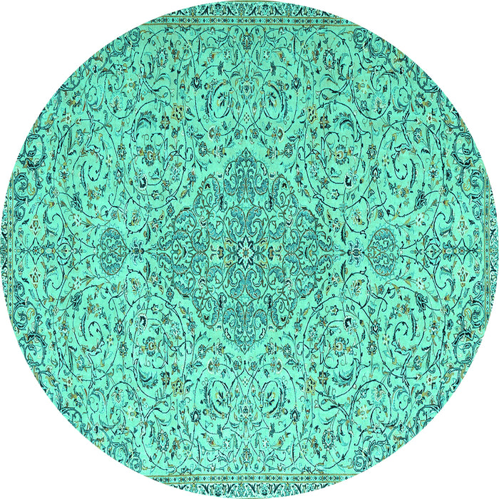 Round Machine Washable Persian Turquoise Traditional Area Rugs, wshtr1235turq