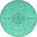 Round Machine Washable Persian Turquoise Traditional Area Rugs, wshtr1235turq