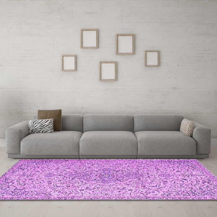 Machine Washable Persian Purple Traditional Area Rugs in a Living Room, wshtr1235pur