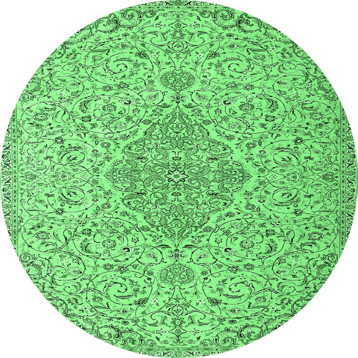 Round Machine Washable Persian Emerald Green Traditional Area Rugs, wshtr1235emgrn