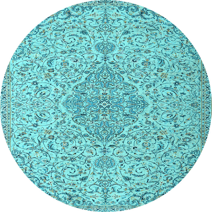 Round Machine Washable Persian Light Blue Traditional Rug, wshtr1235lblu