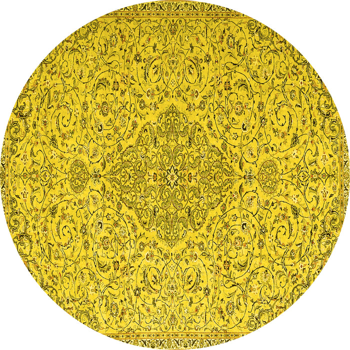 Round Machine Washable Persian Yellow Traditional Rug, wshtr1235yw