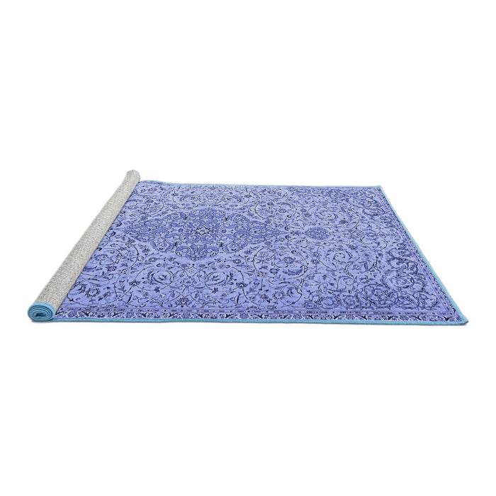 Sideview of Machine Washable Persian Blue Traditional Rug, wshtr1235blu