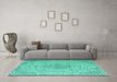 Machine Washable Persian Turquoise Traditional Area Rugs in a Living Room,, wshtr1235turq