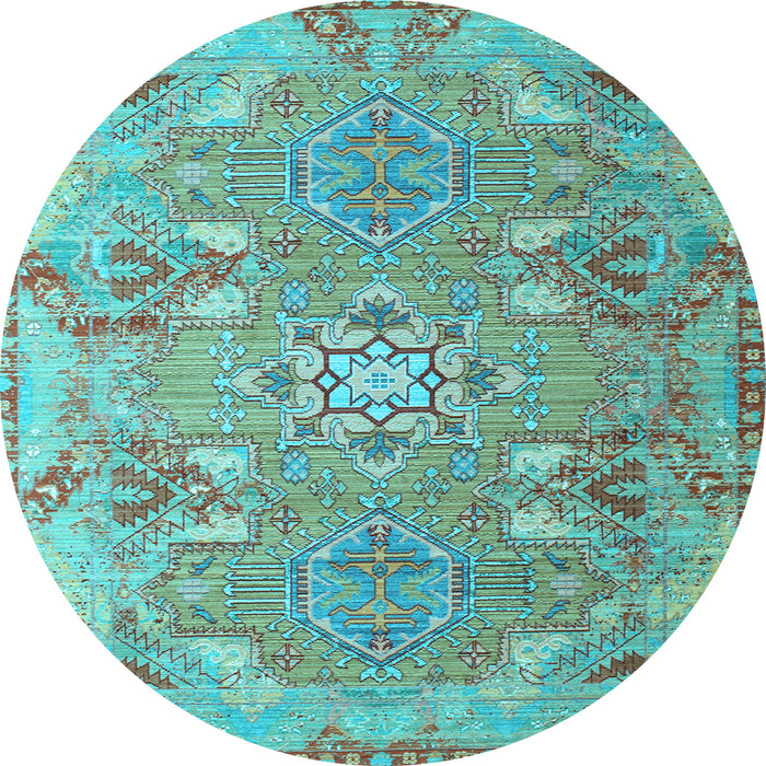 Round Machine Washable Persian Light Blue Traditional Rug, wshtr1236lblu