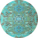 Round Machine Washable Persian Light Blue Traditional Rug, wshtr1236lblu