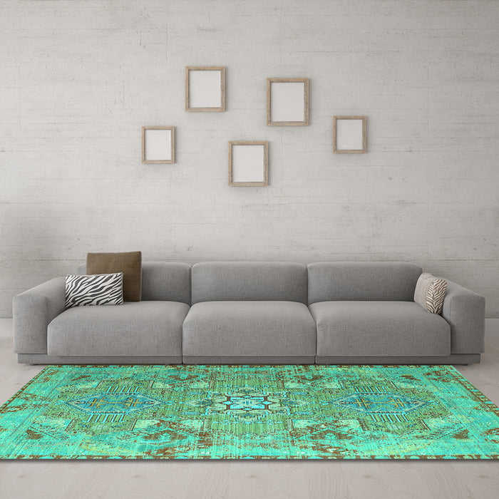 Machine Washable Persian Turquoise Traditional Area Rugs in a Living Room,, wshtr1236turq
