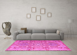 Machine Washable Persian Pink Traditional Rug in a Living Room, wshtr1236pnk