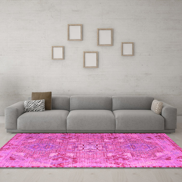 Machine Washable Persian Pink Traditional Rug in a Living Room, wshtr1236pnk