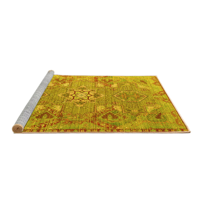 Sideview of Machine Washable Persian Yellow Traditional Rug, wshtr1236yw