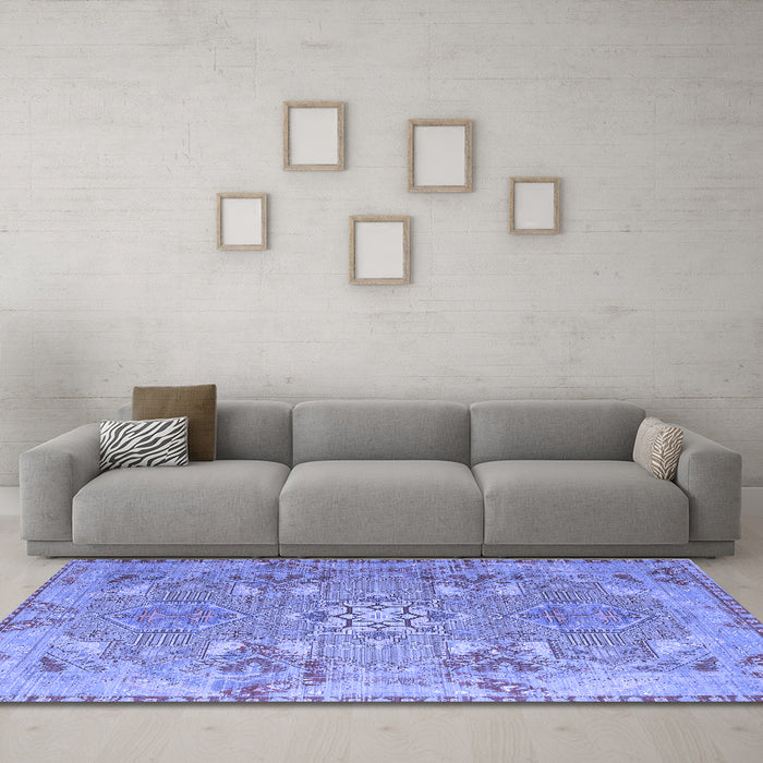Machine Washable Persian Blue Traditional Rug in a Living Room, wshtr1236blu