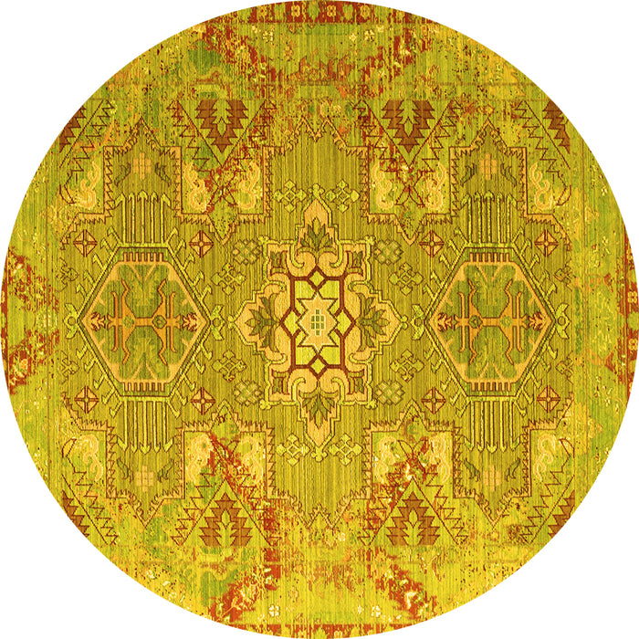 Round Persian Yellow Traditional Rug, tr1236yw