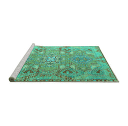 Sideview of Machine Washable Persian Turquoise Traditional Area Rugs, wshtr1236turq