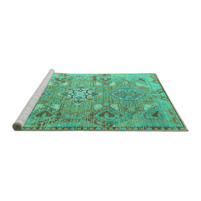 Sideview of Machine Washable Persian Turquoise Traditional Area Rugs, wshtr1236turq