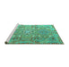 Sideview of Machine Washable Persian Turquoise Traditional Area Rugs, wshtr1236turq