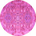 Round Machine Washable Persian Pink Traditional Rug, wshtr1236pnk