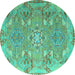 Round Machine Washable Persian Turquoise Traditional Area Rugs, wshtr1236turq