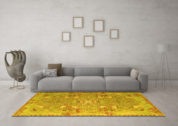 Machine Washable Persian Yellow Traditional Rug in a Living Room, wshtr1236yw