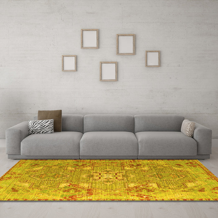 Machine Washable Persian Yellow Traditional Rug in a Living Room, wshtr1236yw