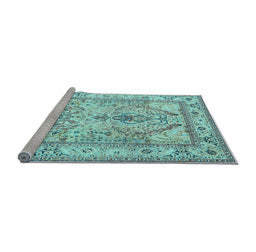Sideview of Machine Washable Persian Light Blue Traditional Rug, wshtr1237lblu
