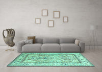 Machine Washable Persian Turquoise Traditional Rug, wshtr1237turq