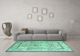 Machine Washable Persian Turquoise Traditional Area Rugs in a Living Room,, wshtr1237turq