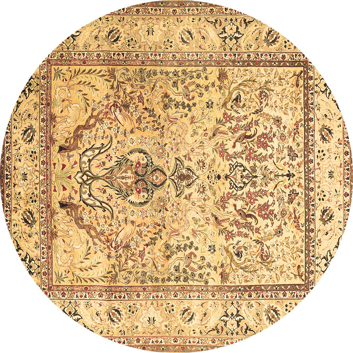 Round Machine Washable Persian Brown Traditional Rug, wshtr1237brn