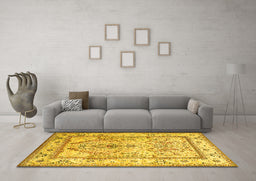 Machine Washable Persian Yellow Traditional Rug in a Living Room, wshtr1237yw