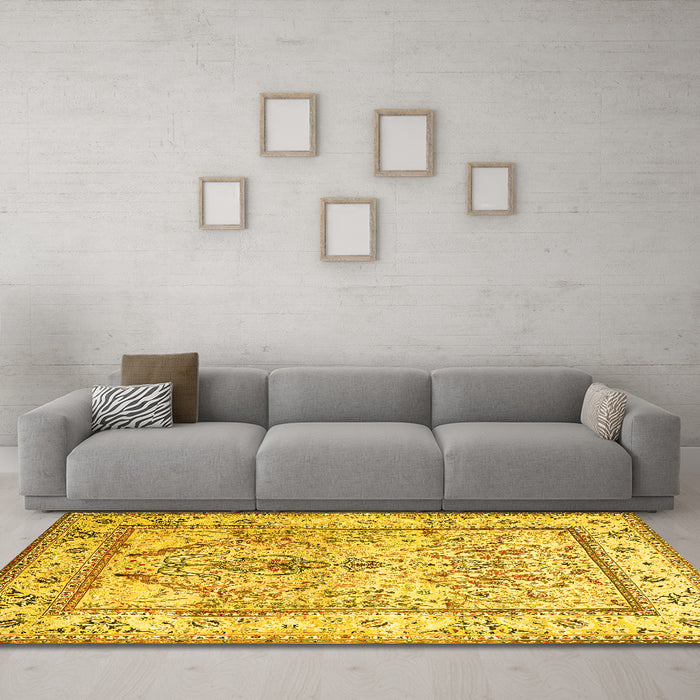 Machine Washable Persian Yellow Traditional Rug in a Living Room, wshtr1237yw