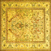 Square Machine Washable Persian Yellow Traditional Rug, wshtr1237yw