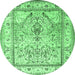 Round Persian Emerald Green Traditional Rug, tr1237emgrn