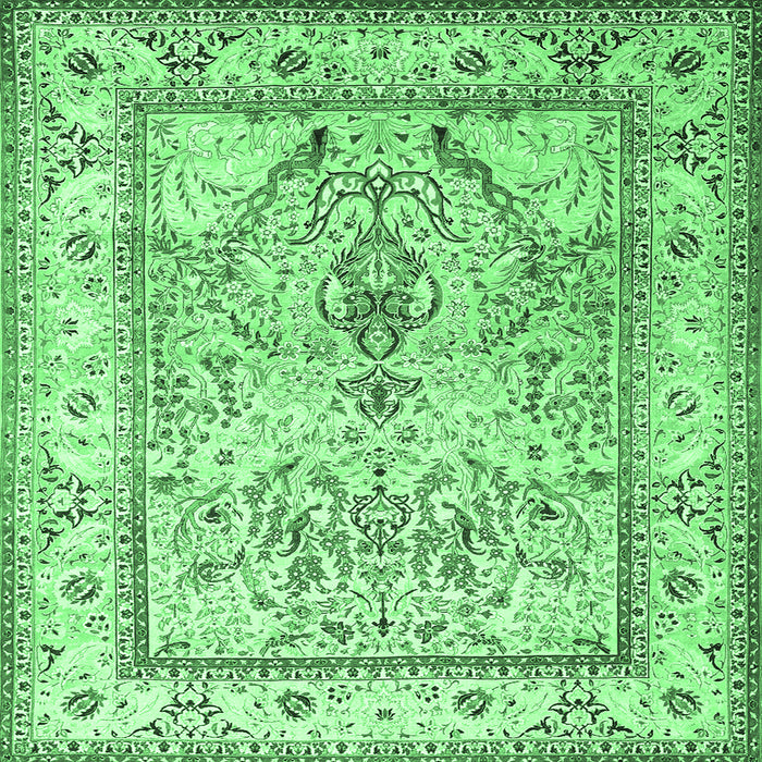 Square Machine Washable Persian Emerald Green Traditional Area Rugs, wshtr1237emgrn