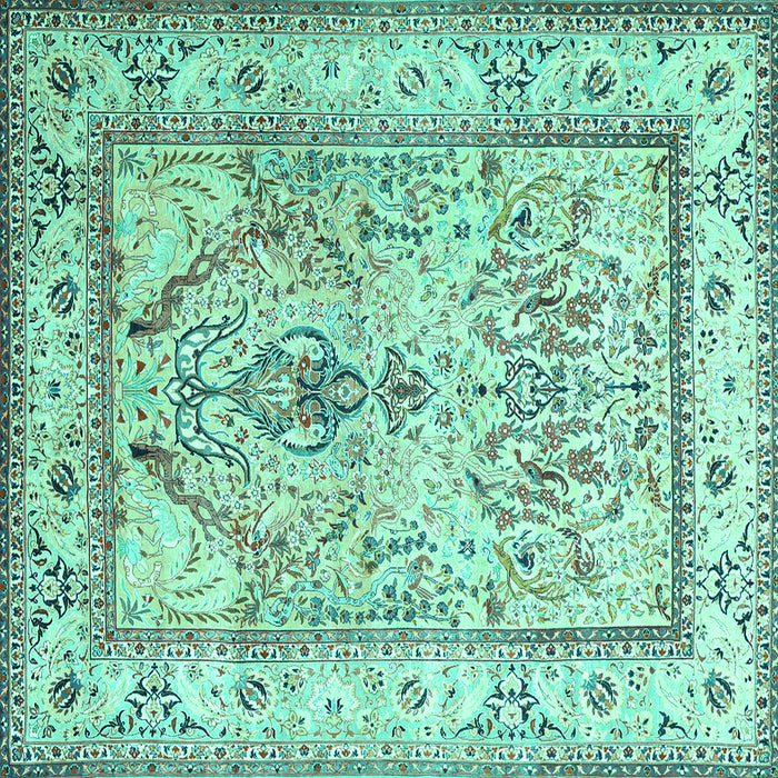 Square Machine Washable Persian Turquoise Traditional Area Rugs, wshtr1237turq