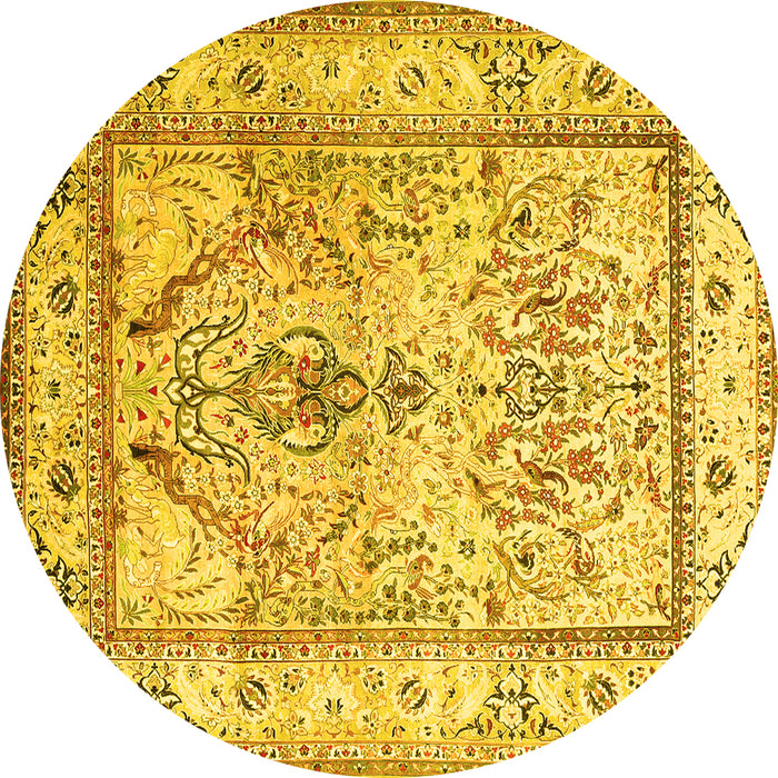 Round Machine Washable Persian Yellow Traditional Rug, wshtr1237yw