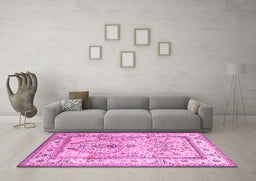 Machine Washable Persian Pink Traditional Rug in a Living Room, wshtr1237pnk