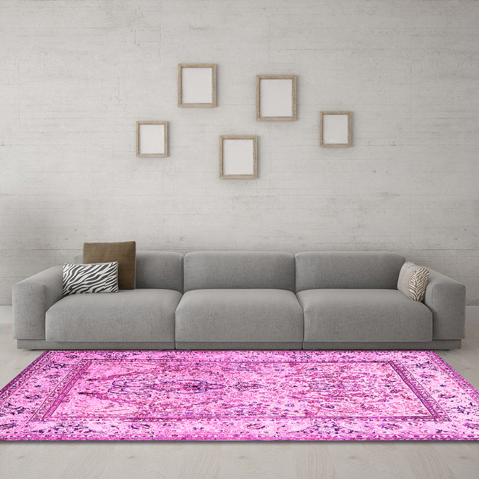 Machine Washable Persian Pink Traditional Rug in a Living Room, wshtr1237pnk