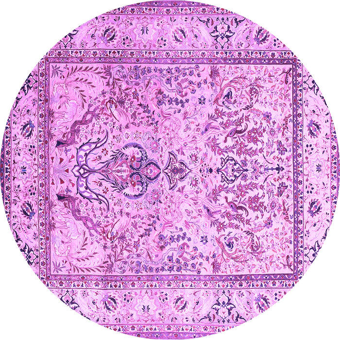 Round Machine Washable Persian Purple Traditional Area Rugs, wshtr1237pur