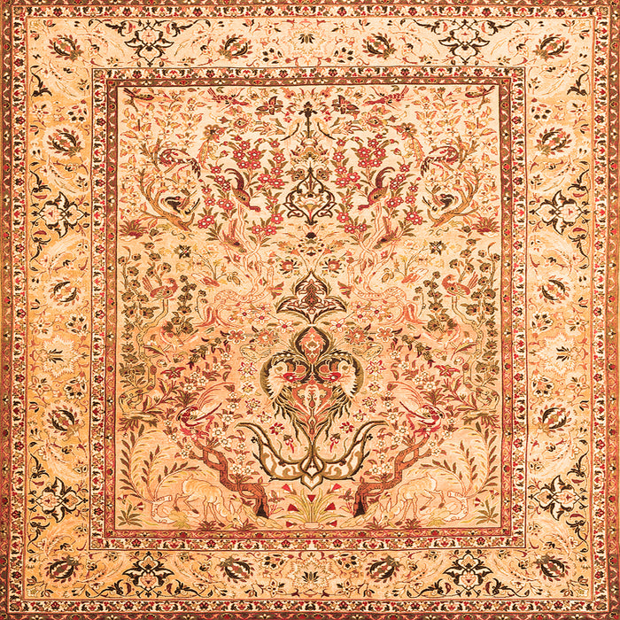 Round Machine Washable Persian Orange Traditional Area Rugs, wshtr1237org