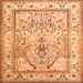 Round Machine Washable Persian Orange Traditional Area Rugs, wshtr1237org