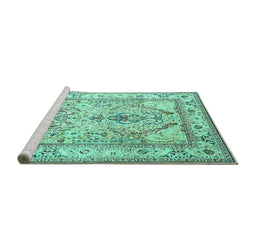 Sideview of Machine Washable Persian Turquoise Traditional Area Rugs, wshtr1237turq