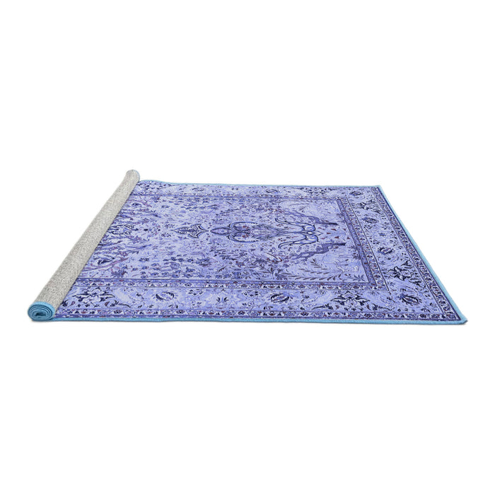 Sideview of Machine Washable Persian Blue Traditional Rug, wshtr1237blu